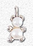 White Pearl Teddy Bear Charm with Solid Sterling Silver Accents