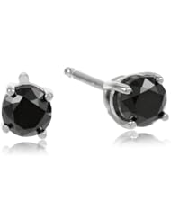 14k White Gold Round Black Diamond Stud Earrings (1/2 cttw)