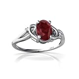 14K White Gold Oval Genuine Ruby Ring