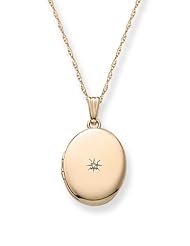 14k Yellow Gold Filled Oval Locket with Diamond-Accent, 18"