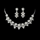 Silver Crystal Choker Bridal Wedding Necklace Earring Set