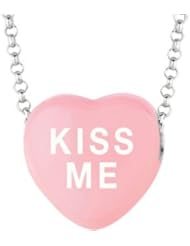 Sweethearts Enamel "Kiss me" Heart on 16" Necklace Pendant with Gift Box