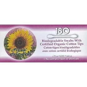 Organic Essentials 100% Pure Organic Cotton Non GMO Biodegradable Cotton Swabs 180 count