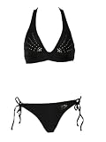 Guess Black Halter Side Tie Bikini w/Rhinestones S