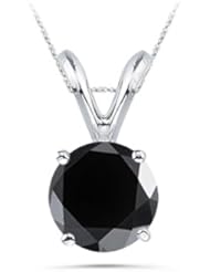 1.00 Ct 5.65-6.37 mm AA Round Black Diamond Solitaire Pendant in 14K White Gold {DIAMOND APPRAISAL INCLUDED}