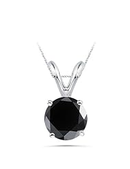 1.50 Cts 6.30-7.51 mm AAA Round Black Diamond Solitaire Pendant in 14K White Gold {DIAMOND APPRAISAL INCLUDED}