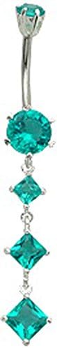 Silver 3 drop diamond shape belly button ring with CZ Aquamarine crystal - packed in a lovely velvet pouch - surgical steel length 12mm