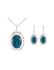 Sterling Silver Genuine Opaque Apatite Earrings and Pendant Set - Pair 13.00 X 09.00 MM and 15.0