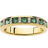 1/10 CT TW 14K Yellow Gold 14Ky/Rhodium Bridal Genuine Emerald/Diamond Anniversary Band