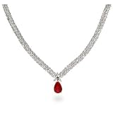 Elegant Double Row Marquise CZ Necklace with Ruby CZ Drop