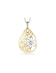 I. Reiss 14K Gold Tear-Drop Shaped Floral Pendant, Enhanced with Diamonds.