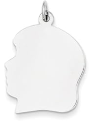 14k White Gold Plain Large Facing Left Engravable Girl Charm Pendant