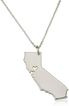 California State Necklace State Charm Necklace Sterling Silver State Pendant-925 Sterling Silver (16 Inches)