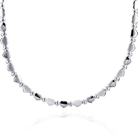 Sterling Silver Stampato Heart Link Necklace 17" by Necklaces