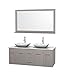 60" Double Bathroom Vanity in Gray Oak, White Carrera Marble Countertop, Avalon White Carrera Marble Sinks, and 58" Mirror