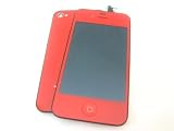 Apple iPhone 4 S 4S 4GS ~ Red Full LCD Screen Display + Touch Screen Digitizer Front Glass Plastic Lens Part Assembled Together + Full Plastic Glass Back Battery Cover Door Case Housing Fascia Plate Panel Pad ~ Mobile Phone Repair Parts Replacement