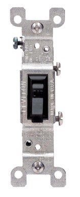 Leviton 1451-2E 15 Amp, 120 Volt, Toggle Framed Single-Pole AC Quiet Switch, Residential Grade, Grounding, Black