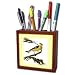 Florene Vintage - Vintage Yellow Bird On Branch With Yellow Check Background - Tile Pen Holders-5 inch tile pen holder