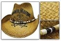 CAPTAIN MORGAN RUM LOGO PRINTED NATURAL COWBOY HAT WITH POOKA SHELL BAND