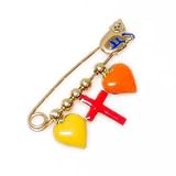 14k Kitty, Heart & Cross Enamel Baby Pin