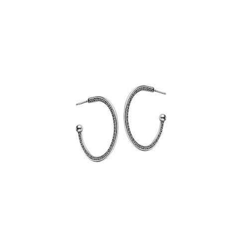 Anatoli Large Flat Oxidized Design Sterling Silver Hoop Earrings
