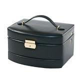 Genuine Black Leather Jewelry Case Box 3 Level with Removable Travel Roll