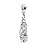 Sterling Silver 9mm x 7mm Oval Shape Amethyst Cubic Zirconia Celtic knot 24mm x 9mm Dangle Pendant