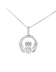 Claddagh Pendant with Clear CZ Stone on a chain