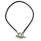 T-Bar Leather Cord Choker Necklace (Silver Tone)