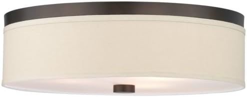 Forecast Lighting F1319-20 Embarcadero Three-Light Flushmount with Vanilla Fabric Shades and Etched White Glass, Sorrel Bronze