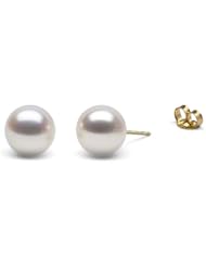 HinsonGayle AAA Gem Collection 8.5-9.0mm White Cultured Pearl Stud Earrings (Solid 14K Yellow Gold)