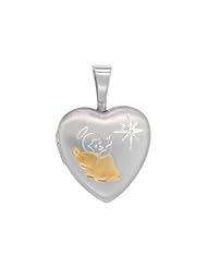 Sterling Silver Tiny Heart Locket Necklace Gold Angel 1/2 inch