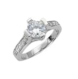 Sterling Silver Engagement Ring with Clear CZ - Size: 6-9