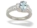 14K White Gold Genuine Oval Aquamarine and Diamond Ring