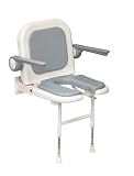 AKW U-Shaped Padded Fold Up Shower Seat with Back and Arms, Gray
