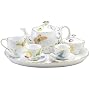 Children's Pretend Play Mini Porcelain Tea Set with Tray featuring Colorful Butterflies