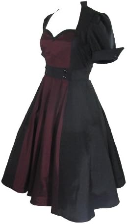 Plus Size Vintage 60's Queen of Hearts Two Tone Black and Burgundy Satin Dress