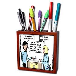 Rich Diesslins Star Wars and Star Trek Cartoons - Spock At Audiologist - Tile Pen Holders-5 inch tile pen holder