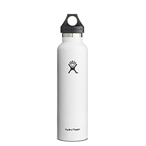 Hydro Flask 24 oz Vacuum Insulated Stainless Steel Water Bottle, Standard Mouth w/Loop Cap, White