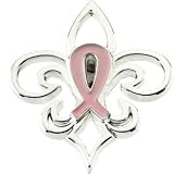 Breast Cancer Awareness 14k White-gold Pink Pourri-Fleurde-lis label Pin