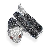Snake Ring with Black and Clear Cubic Zirconia Red CZ Eyes Rhodium Plated on Sterling Silver