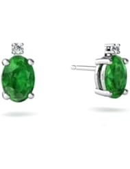Genuine Emerald 14kt White Gold Stud Earrings