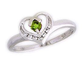 Peridot and Diamond White Gold Heart Ring