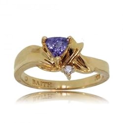 Trillion Tanzanite & Diamond Ring Set in Solid Yellow Gold Womens
