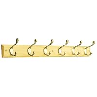 Liberty Hardware RPLR6DJ-PNB-L1 27-Inch 6 Heavy Duty Coat and Hat Hook Rail, Pine and Polished Brass