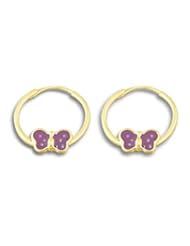 14K Yellow Gold Butterfly Hoop Kid Earrings