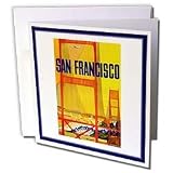 Florene Vintage Travel Posters - San Francisco Bridge Vintage Travel Poster - Greeting Cards-12 Greeting Cards with envelopes