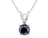 1.00ct.tw Round Black Diamond Solitaire Pendant in 14K White Gold Rope Chain