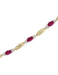 14K Yellow Gold Oval Ruby and Diamond Bracelet
