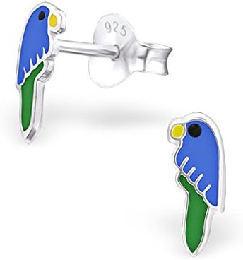 Children's Silver Parrot Colorful Ear Studs with Epoxy